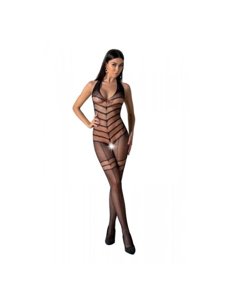 Бодістокінг з плетінням на животику Passion BS100 One Size, black, декоративний шов, з доступом