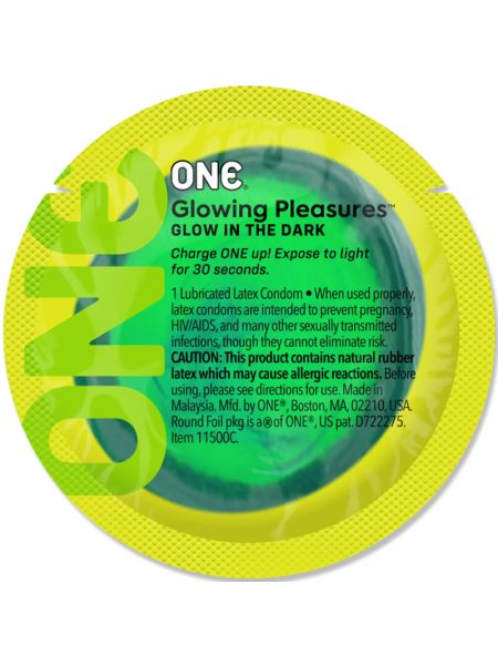 Презерватив ONE Glowing Pleasures, 1 шт, світиться в темряві, зі змазкою