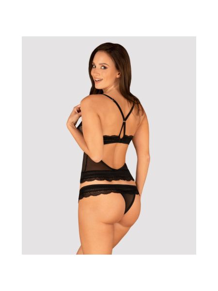 Напівпрозорий набір з прикрасами Obsessive Ivannes top & thong S/M, чорний, топ та танга