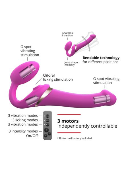 Безремінний вібрострапон з вакуумною стимуляцією Strap-On-Me MULTI ORGASM Fuchsia M, регульований