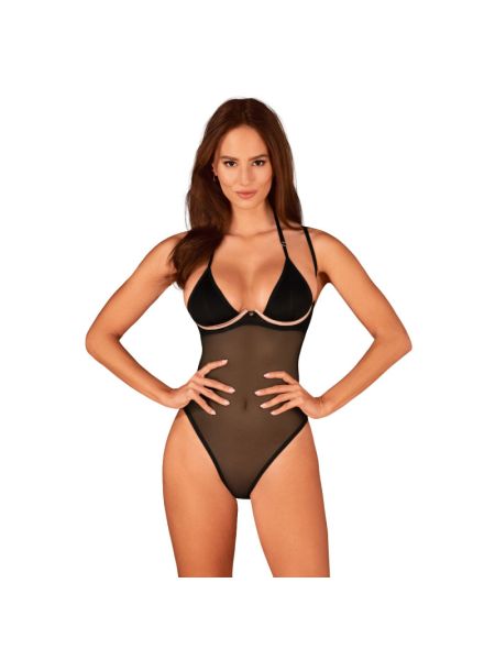 Прозоре боді Obsessive Selinne teddy M/L Black, дрібна сітка, подвійні бретелі