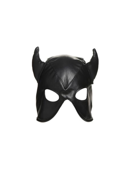 Маска з рогами Master Series: Dungeon Demon Bondage Mask with Horns, чорна