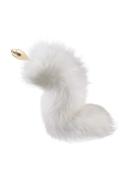 Металева анальна пробка з хутряним хвостом LOCKINK SEVANDA White Fox-Tail Anal Rose-shape Plug