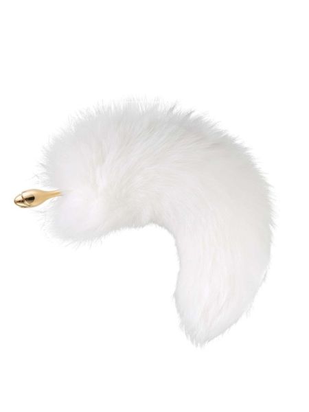 Металева анальна пробка з хутряним хвостом LOCKINK SEVANDA White Fox-Tail Anal Rose-shape Plug