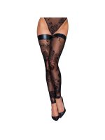 Панчохи без миска Noir Handmade F243 Tulle stockings with patterned flock embroidery, M