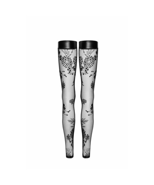 Панчохи без миска Noir Handmade F243 Tulle stockings with patterned flock embroidery, M