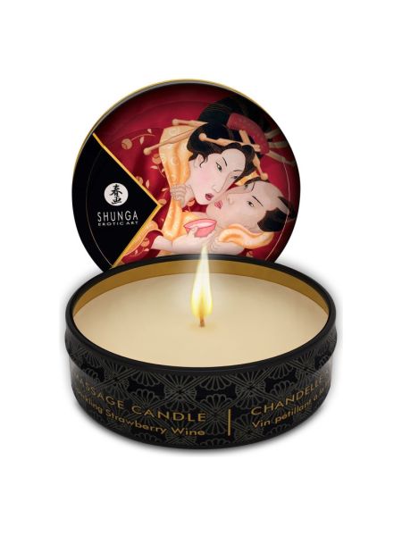 Масажна свічка Shunga Mini Massage Candle – Sparkling Strawberry Wine (30 мл) з афродизіаками