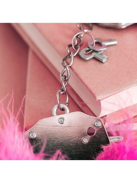 Наручники металеві Adrien Lastic Handcuffs Pink з рожевим пухнастим оздобленням