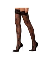 Панчохи Passion ST119 3/4 black, ажурна силіконова резинка з квітковим декором і люрексовою ниткою