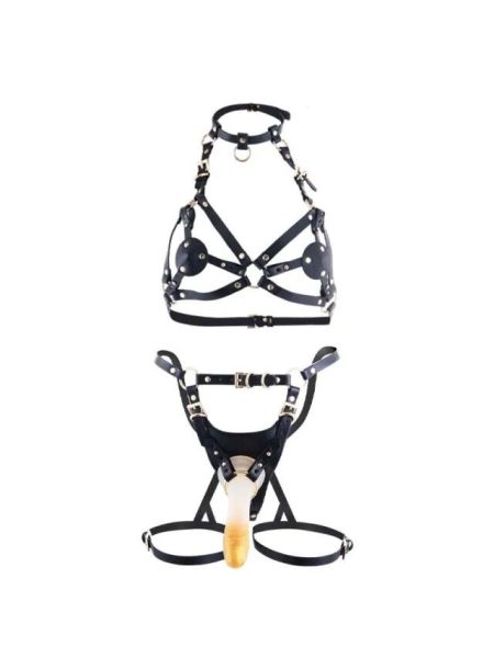 Сбруя зі страпоном LOCKINK SEVANDA Queen Sheba Set with Golden Dildo