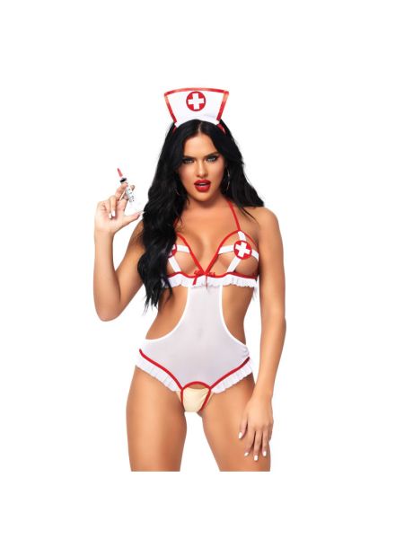 Костюм медсестри Leg Avenue Naughty Nurse, one size, боді та шапочка