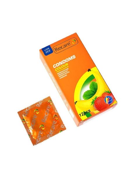 Презервативи Recare Color Fruit Flavour Condoms 12 шт, аромати: м'ята, банан, полуниця