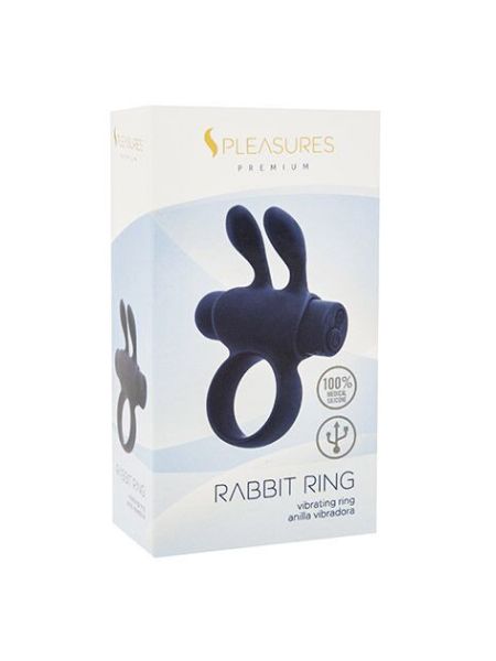 Ерекційне віброкільце S Pleasures Premium Rabbit Ring, чорне, зі знімною віброкулею та вушками