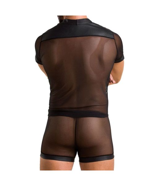 Комплект сітчастої чоловічої білизни Passion 052 SET MICHAEL S/M black, сорочка, боксери, заклепки