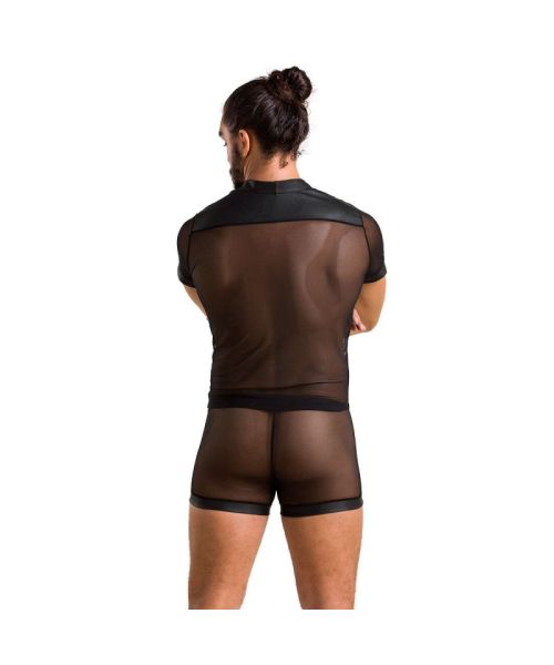 Комплект сітчастої чоловічої білизни Passion 052 SET MICHAEL S/M black, сорочка, боксери, заклепки