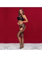 Бодістокінг JSY 7961 топ та колготки з доступом One Size Black, імітація резинки та підв’язок