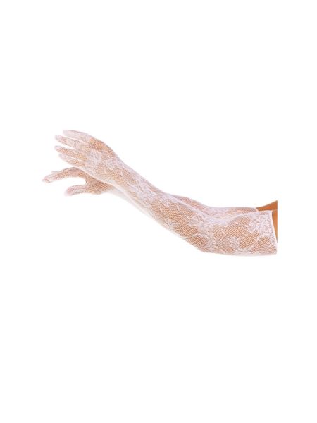 Рукавички Leg Avenue Lace Opera Length Gloves, One Size, білі, вище ліктя, сітка з квітковим візерунком