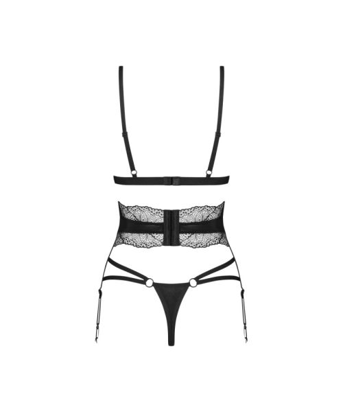 Комплект Obsessive Lobellis 3-pcs set, XS/S, чорний, ліф з м’якою чашкою, стрінги, пояс для панчіх
