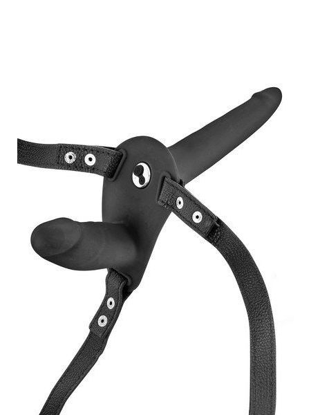 Подвійний страпон з вібрацією Fetish Tentation Vibrating Strap-On with Double Dildo Black