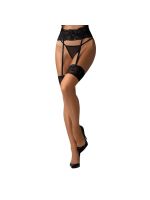 Панчохи Obsessive Nutris stockings, XS/S, тілесні, з чорним мереживом, під пояс