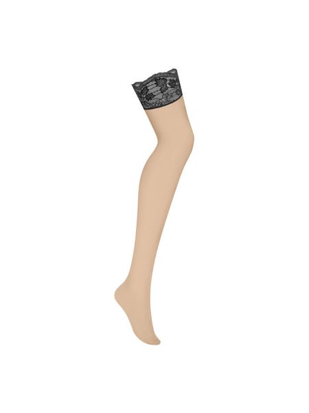 Панчохи Obsessive Nutris stockings, XS/S, тілесні, з чорним мереживом, під пояс