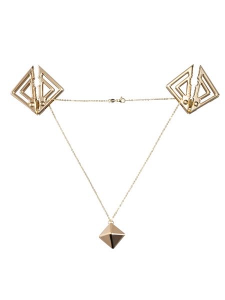 Затискачі для сосків з важкою підвіскою LOCKINK Adjustable Nipple Clamps with Heavy Pendant, під золото