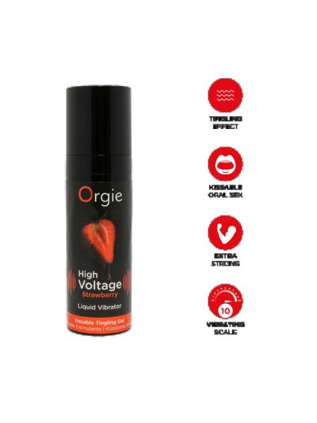 Рідкий вібратор Orgie High Voltage – Strawberry, 15 мл, ефект мурашок, дуже потужний, смак полуниці
