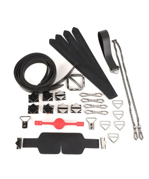 БДСМ-набір LOCKINK Bondage & Restraint Set, чорний, натуральна шкіра, фіксатори, маска, кляп