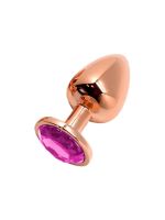 Металева анальна пробка Wooomy Tralalo Rose Gold Metal Plug Magenta L, діаметр 4 см, довжина 9 см