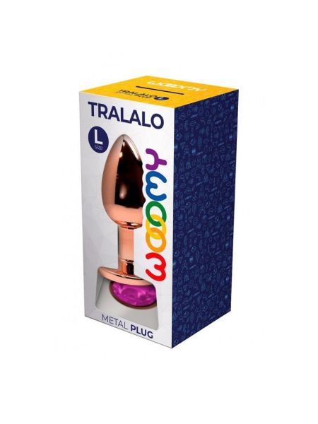 Металева анальна пробка Wooomy Tralalo Rose Gold Metal Plug Magenta L, діаметр 4 см, довжина 9 см