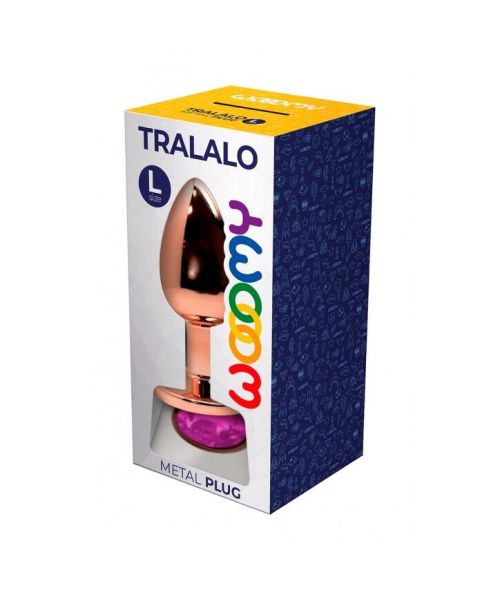 Металева анальна пробка Wooomy Tralalo Rose Gold Metal Plug Magenta L, діаметр 4 см, довжина 9 см