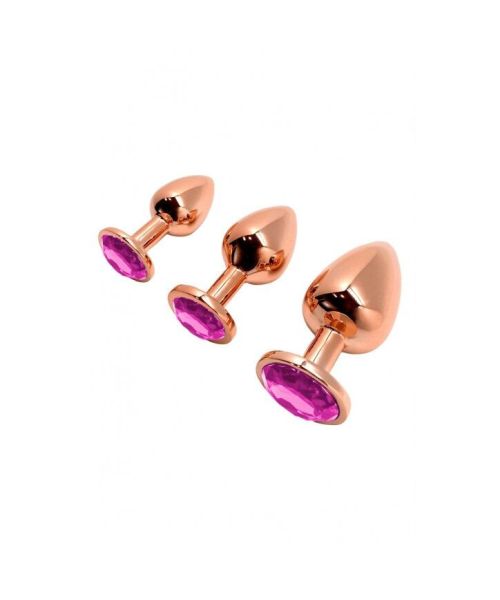 Металева анальна пробка Wooomy Tralalo Rose Gold Metal Plug Magenta L, діаметр 4 см, довжина 9 см