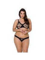 Комплект з екошкіри Passion CELINE BIKINI 6XL/7XL black, відкритий бра, стрінги зі шнурівкою