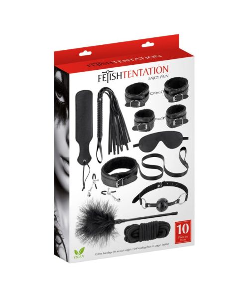 Набір для BDSM усе-в-одному Fetish Tentation SM Bondage Box in vegan leather, 10 предметів