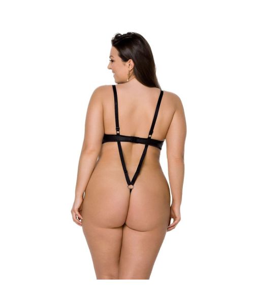 Боді з екошкіри Passion CELINE BODY 4XL/5XL black, з доступом, відкритий