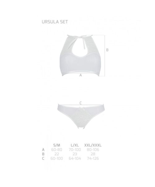 Комплект із бра, трусиків з ажурним декором та відкритим кроком Passion URSULA SET XXL/XXXL, white