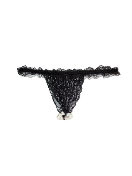 Набір Intt BRAZILIAN PANTY BLACK: трусики на резинці S-XL з перлинним кільцем + полунична змазка