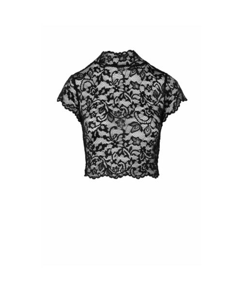 Топ Noir Handmade F303 Essence, XXL, black, мереживний, короткий рукав, комір-стійка