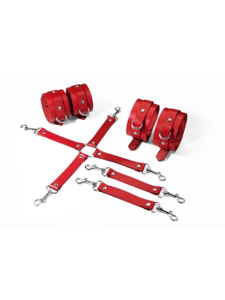 Набір для БДСМ Feral Feelings BDSM Kit 3 Red, наручники, поножі, хрестовина