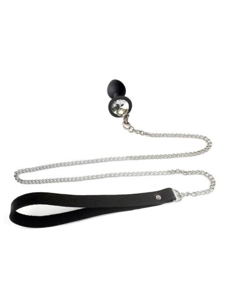 Силіконова анальна пробка Art of Sex Metal Anal Plug with Leash size M з повідцем Black
