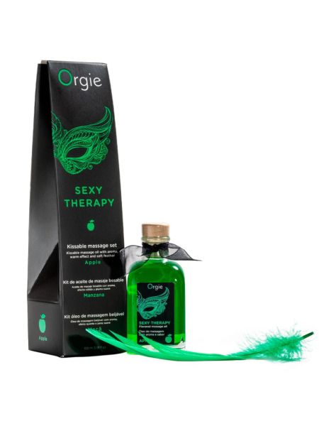 Набір для масажу Orgie – Sexy Therapy Apple (100 мл), їстівна розігрівальна олія + пір’їнка