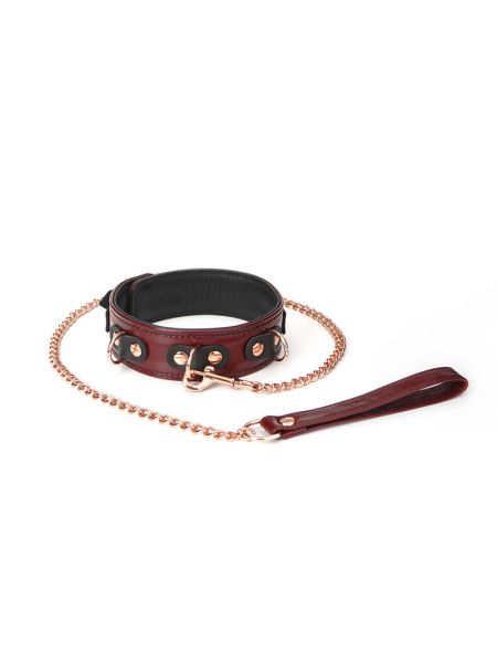 Шкіряний нашийник з повідцем Liebe Seele Wine Red Collar and Leash, 3 кільця для кріплення