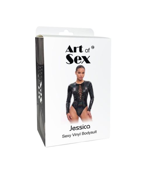 Вінілове боді з рукавами Art of Sex - Jessica, з ефектом голограми, розмір L