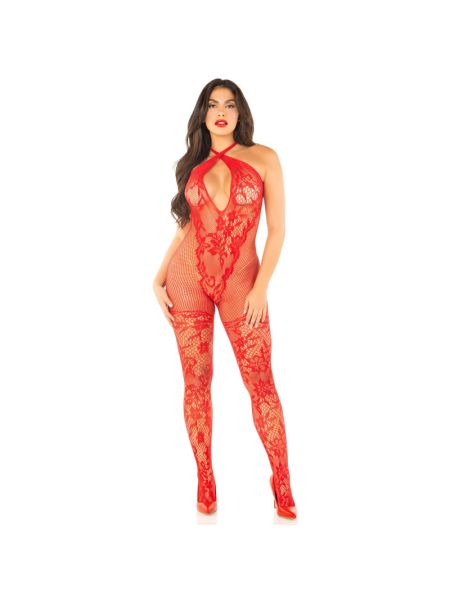 Бодістокінг Leg Avenue Seamless Net and Lace Lingerie Jumpsuit One Size, Red