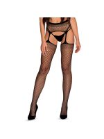 Панчохи-стокінги із сітки різного розміру Obsessive Garter stockingsS815S/M/L, чорні, з доступом