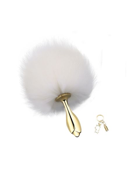 Металева анальна пробка — кролячий хвіст LOCKINK SEVANDA White Bunny-Tail Anal Rose-shape Plug