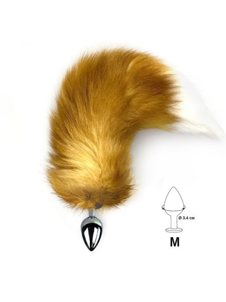 Металева анальна пробка з хвостом із натурального хутра Art of Sex size M Red fox