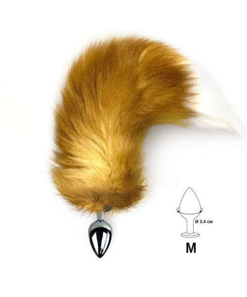 Металева анальна пробка з хвостом із натурального хутра Art of Sex size M Red fox