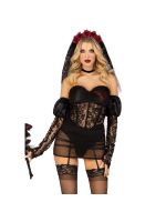 Еротичний костюм чорної нареченої Leg Avenue Heartbreak Bride L, боді, рукави, вуаль, чокер
