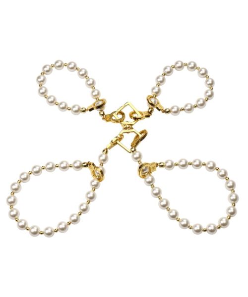 Перлинний набір для фіксації LOCKINK Pearl Bondage & Restraint Set, наручники, поножі, повідець